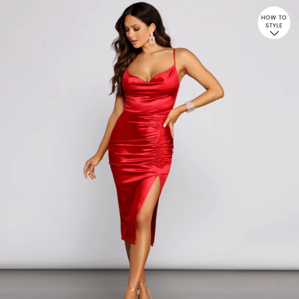 Nadine Formal Ruched Satin Midi Dress